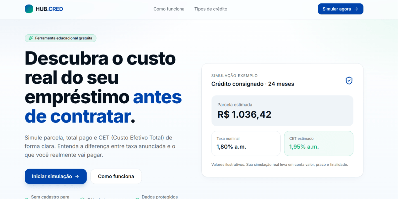 HUB.CRED: Simule antes de contratar, sem cadastro